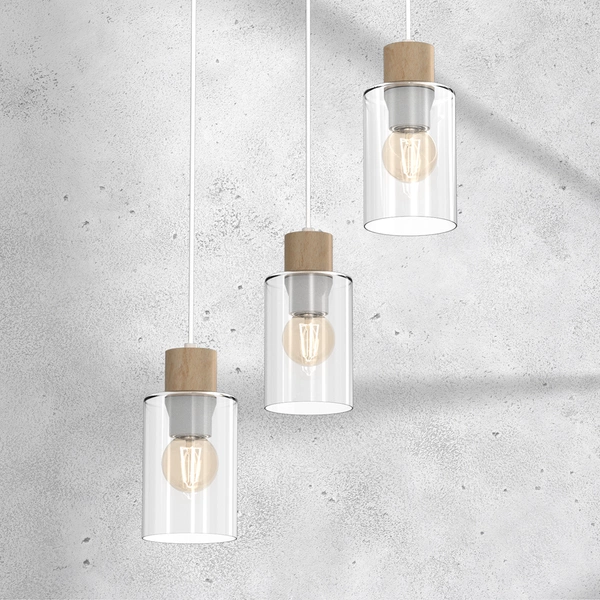 Lampa wisząca MADERA, biały/transparentny/drewno, 3x60W E27, MLP8556
