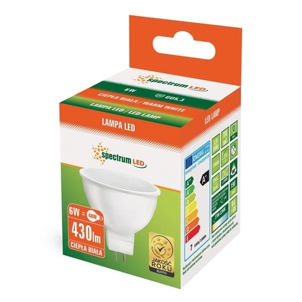 LED MR16 12V 6W SMD WW Z MLECZNĄ SZYBKĄ SPECTRUM +
