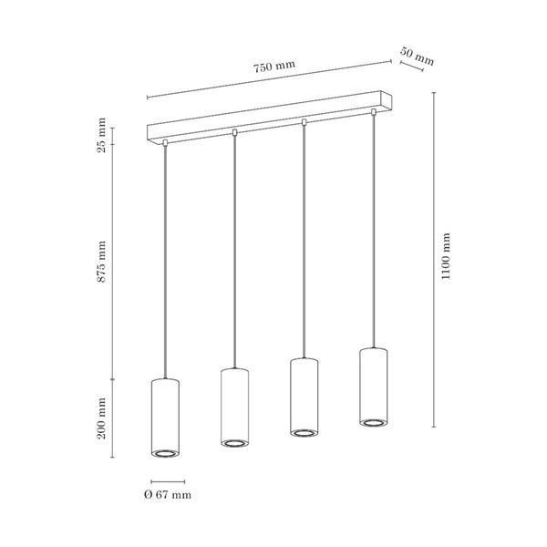 Lampa wisząca rura w zestawie Kabel 4xGU10 LED 5W z drewna bukowego w kolorze orzecha/czarnej tkaniny 1559476