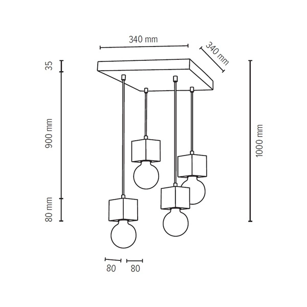 Trongo Square Lampa Wisząca 4xE27 Max.60W Orzech/Czarny/W Oplocie 7169476