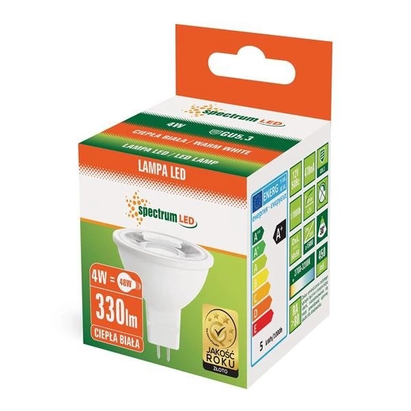 LED MR16 12V 4W SMD 38 ST WW Z SOCZEWKĄ SPECTRUM
