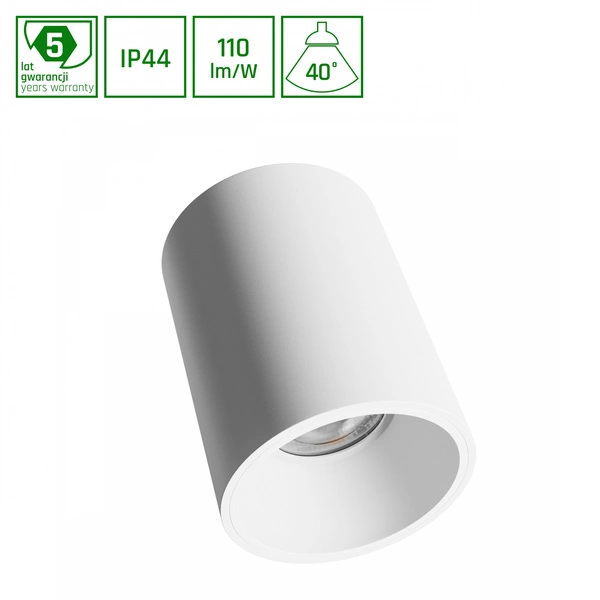 ORBITO NATYNKOWA 10W WW 230V 40ST IP44 UGR<19 RA90 FI75X100MM BIAŁY OKRĄGŁA 5 LAT