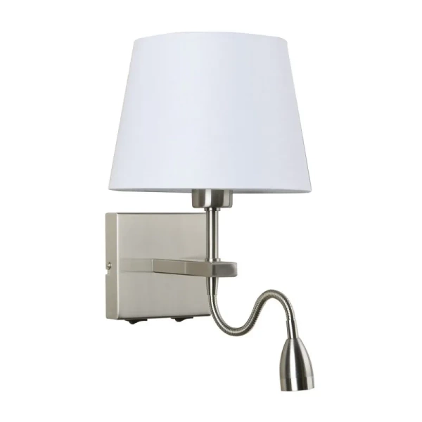 Kinkiet NORTE szer. 23cm E27 + lampka LED 3W ciepła biel | nikiel/biały