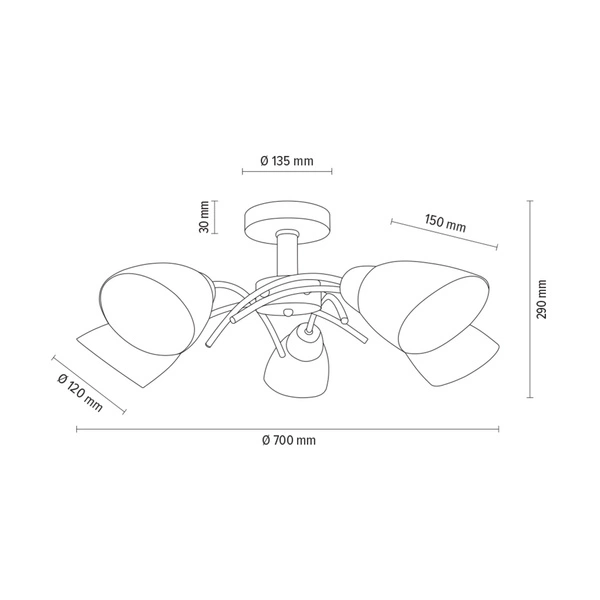 Lampa Sufitowa Viletta Wood 5xE27 Max.60W Dąb Olejowany/Czarny Metal/Białe Szkło 8152574