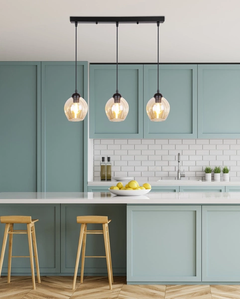 Lampa wisząca ASPA, czarna z brązowymi kloszami, 3x40W E27