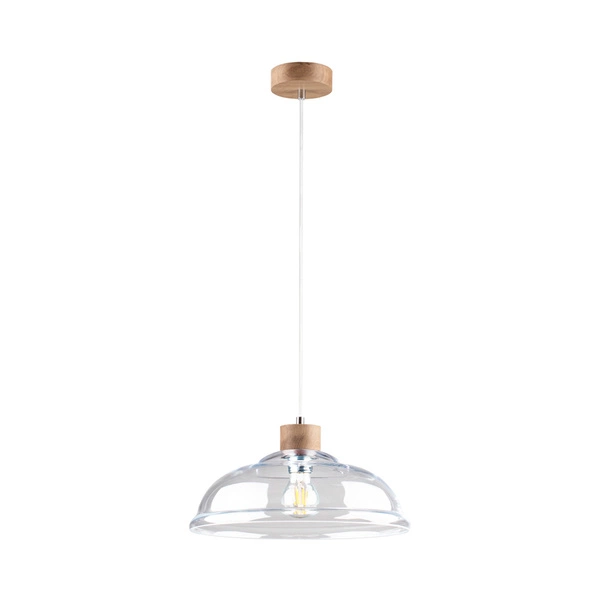 Lampa Wisząca Molde 1xE27 Max.60W Dąb Olejowany/Przezroczysty Kabel PCV/Przezroczyste Szkło 9882074