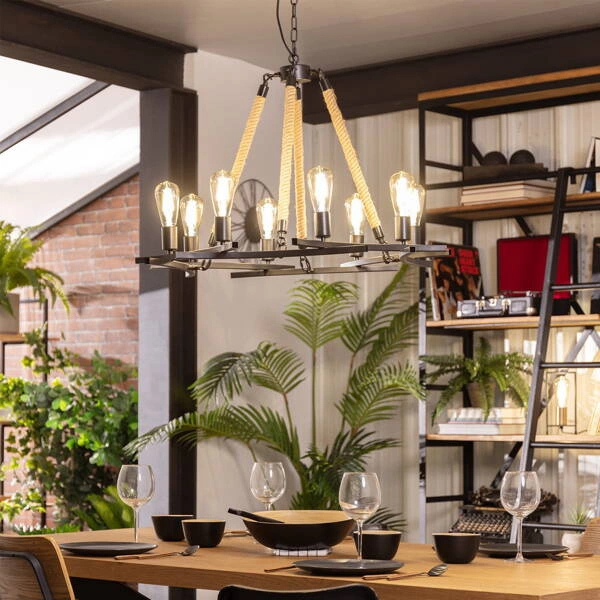 Żyrandol Retro Liny konopne 85cm Abruzzo Retro 8xE27