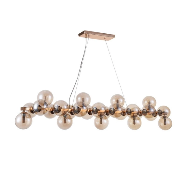 Lampa wisząca Cabella z koniakowymi kloszami dł. 125cm 25xG9 | złoty