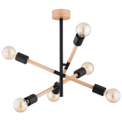 Lampa sufitowa ALFA SETRA DREWNIANA & CZARNA 6xE27 55cm | 63282