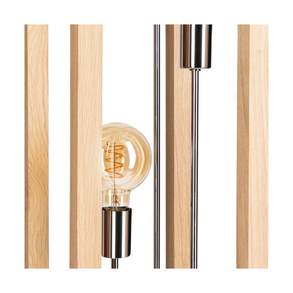 Lampa podłogowa Kago 3xE27 maks. 60W Dąb olejowany/Chromowany metal/Czarny kabel z tkaniny 51528374