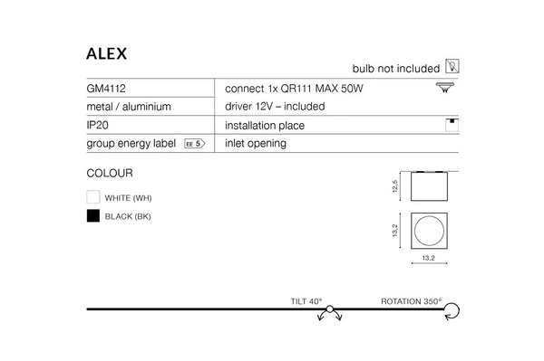 Azzardo ALEX 12V WHITE 1359
