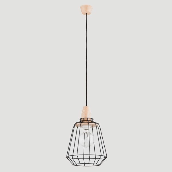 Druciana lampa kratka PEKA czarna/drewno śr. 24cm