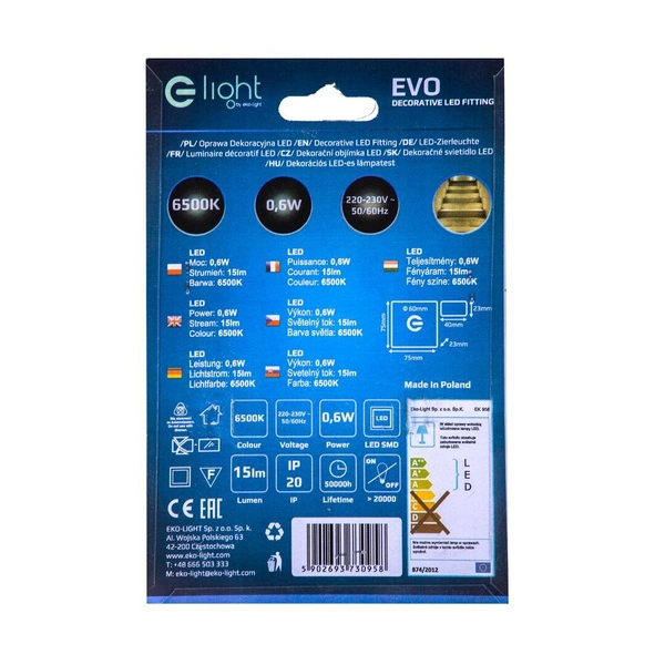 Oprawa schodowa 0,6W EVO zimna 6500K