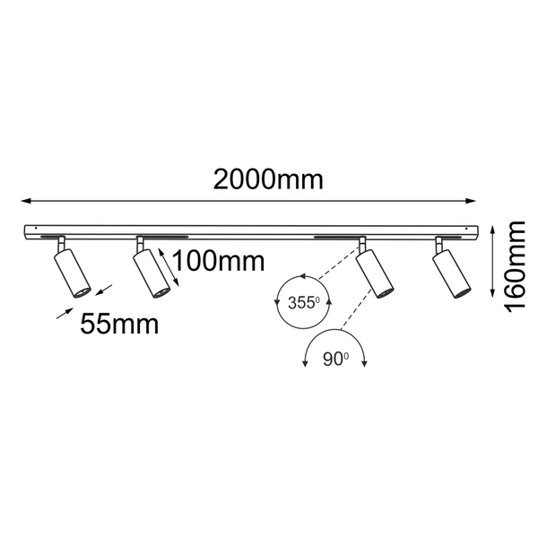 Lampa modułowa Pipe Line move 4 - Czarna (2000 mm) 1002 Antigo