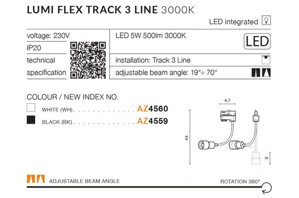 LUMI FLEX TRACK 3LINE 5W 3000K WH