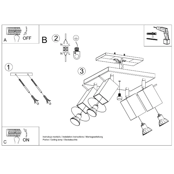 Designerska lampa sufitowa MERIDA 4 SL.0098 Biała 4xGU10