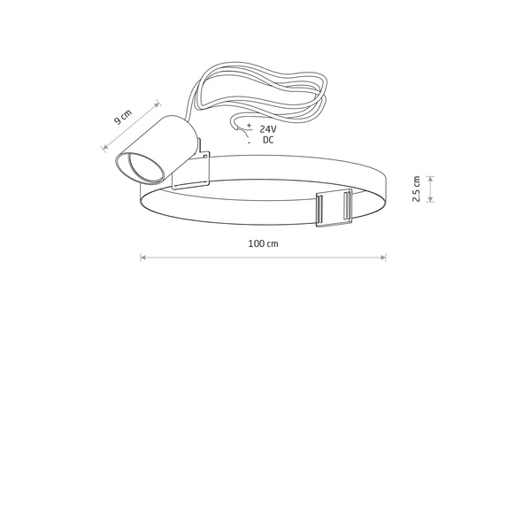 Punktowa lampa przenośna RUMI LED 7W 3000K 320lm dług.100cm wys.9cm IP54 24V | Czarny 11543