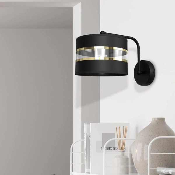 Kinkiet ULTIMO BLACK, MLP7334, czarny/transparentny/złoty, 1x60W E27