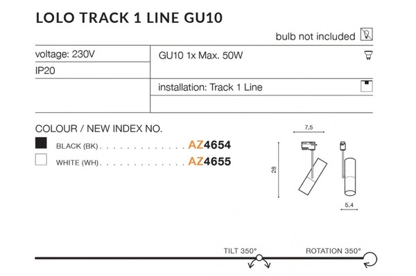 Azzardo LOLO TRACK 1LINE GU10 BK 4654