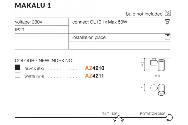 Azzardo MAKALU 1 BK 4210