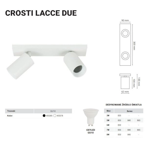 Lampa sufitowa spot reflektorek CROSTI LACCE DUE biały szer. 30cm