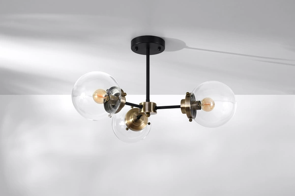 Lampa sufitowa LENS, 33-01290, czarny/patynowy/transparentny, 3x40W E14