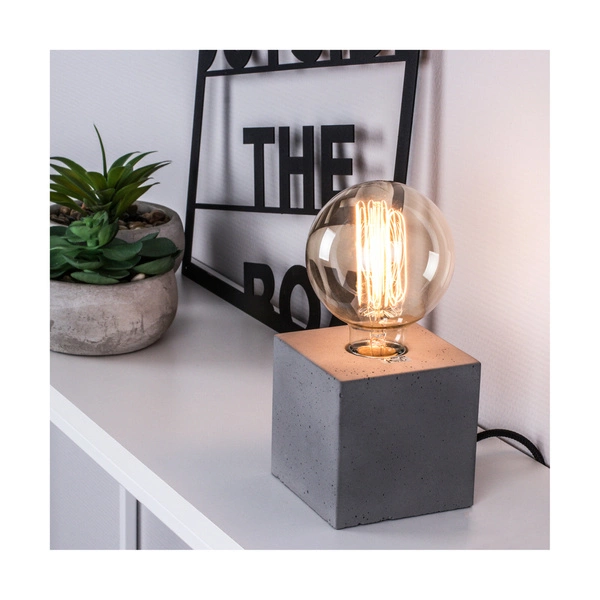 Mocna kwadratowa lampa stołowa 1xE27 Max.25W Szary beton/Czarny kabel PVC 6170936