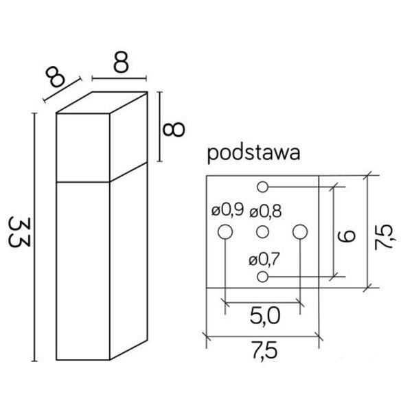 Słupek oświetleniowy zewnętrzny E27 wys. 33cm CUBE CB-330 BDG | ciemny popiel