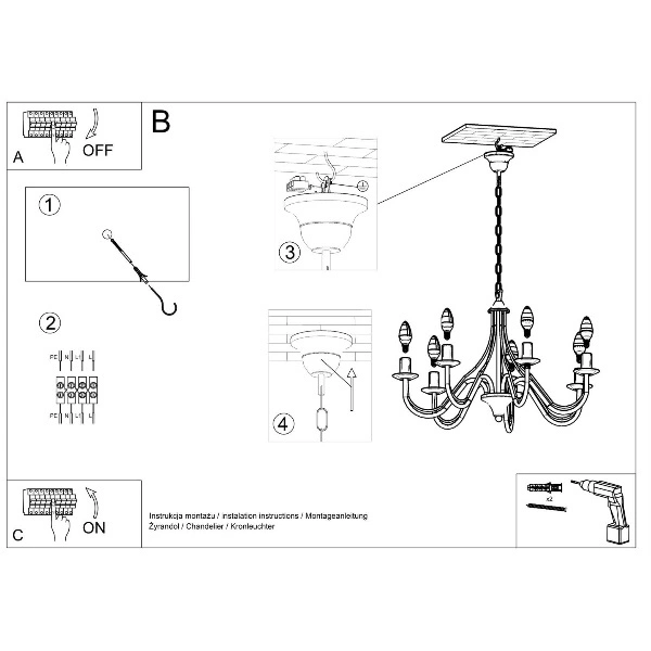 Żyrandol Sollux MINERWA 7 Stal, Biały, E14, 7 X 12W LED, sl.0215