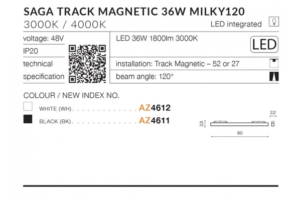 Azzardo ALFA SAGA TRACK MAGNETIC 36W 3000K WH 4612