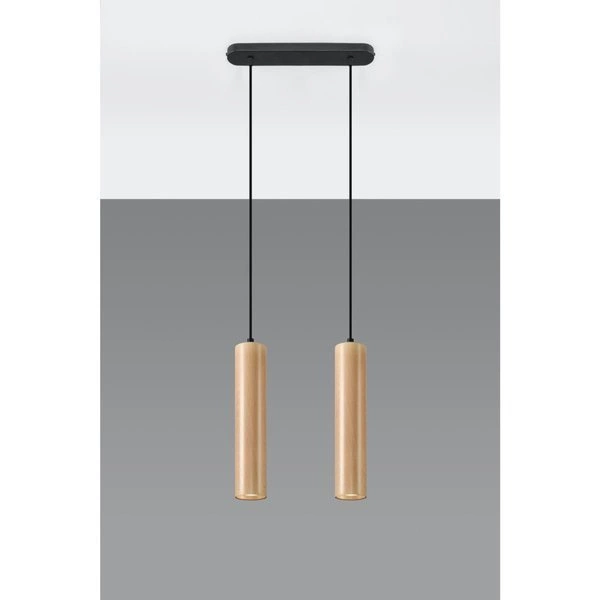 Lampa wisząca LINO 2 czarna stal, naturalne drewno, SL.0637