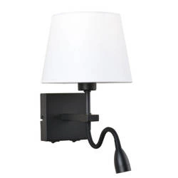 Kinkiet NORTE szer. 23cm E27 + lampka LED 3W ciepła biel | biały/czarny