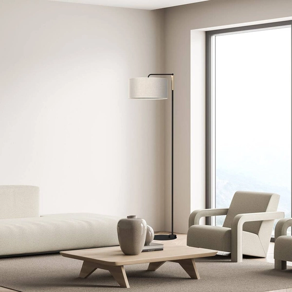 Lampa Podłogowa ATLANTA, MLP7454, czarny/drewno/beżowo-szary, 1x60W E27