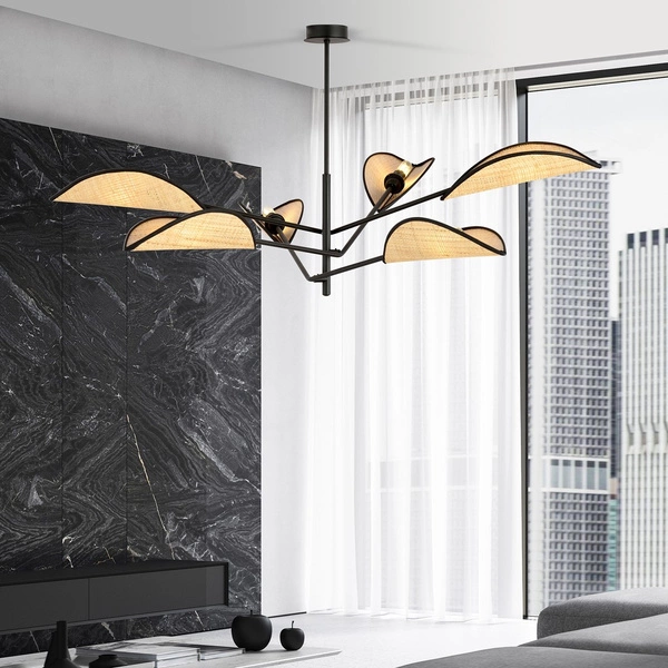 Lampa sufitowa Emibig VENE 6 Czarny/RATTAN 1160/6