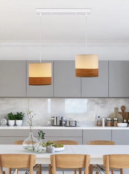 Lampa wisząca BIANCO, 32-17543, biały/orzech, 2x40W E27