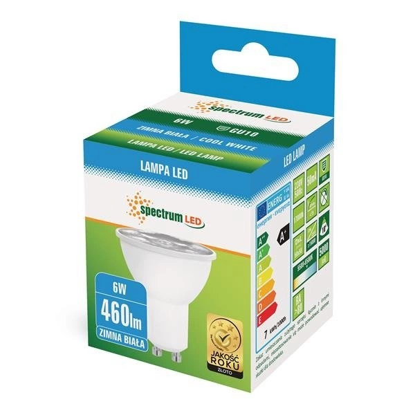 LED GU10 230V 6W SMD 10ST CW Z SOCZEWKĄ SPECTRUM