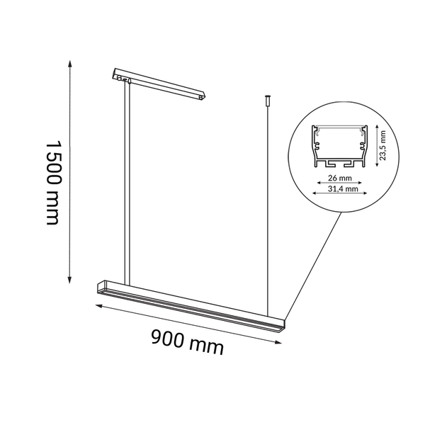 Lampa wisząca Hiate Line - Czarna (900 mm) 4000K 1846 Antigo