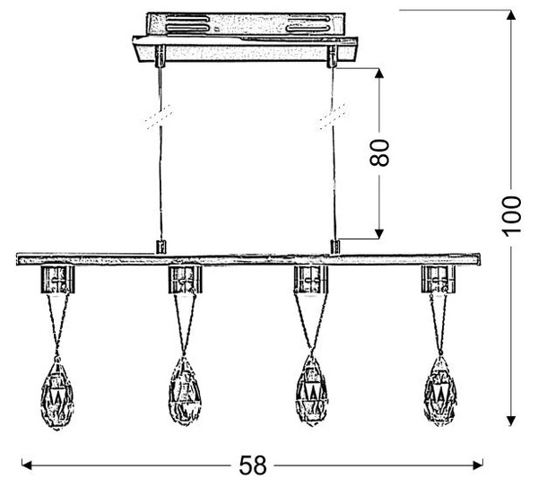 Lampa wisząca PRISMA 34-25708 chrom/transparentny 4x3W LED, barwa ciepła
