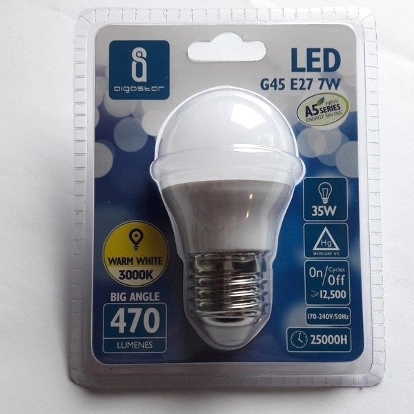 Żarówka LED E27 7W ciepła 3000K kulka G45