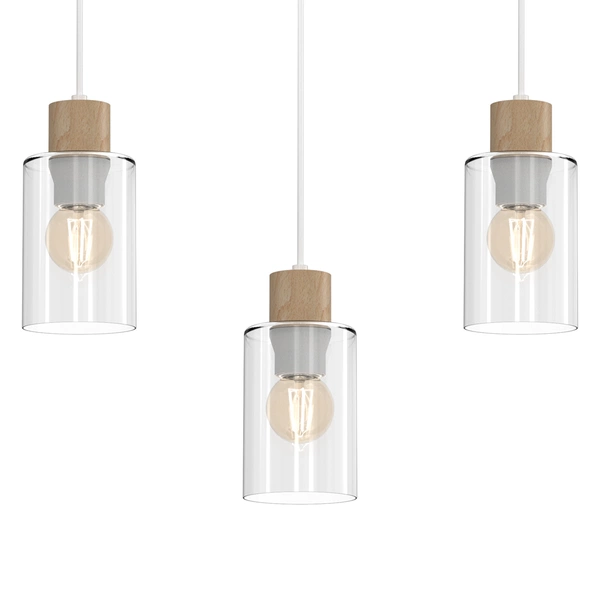 Lampa wisząca MADERA, biały/transparentny/drewno, 3x60W E27, MLP8555