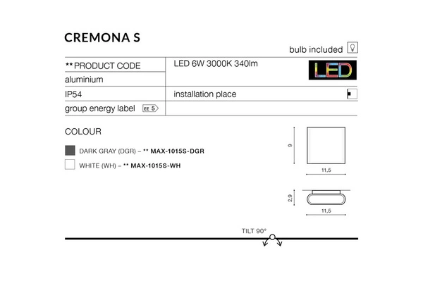 Azzardo CREMONA S BK 4339