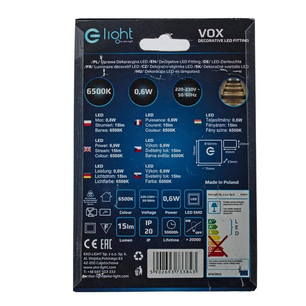 Oprawa schodowa 0,6W VOX zimna 6500K