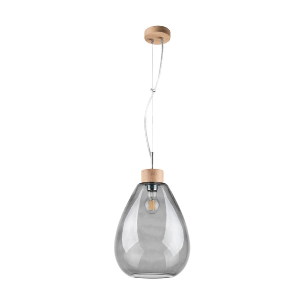 Lampa Wisząca Piro 1xE27 Max.60W Dąb Olejowany/Przezroczysty Kabel PCV/Szkło Dymne 9823074