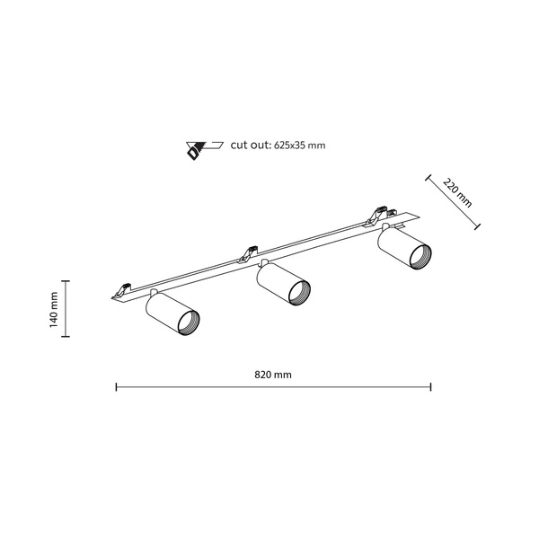 AMIS BLACK 3XGU10 PODTYNKOWY