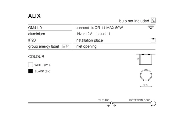 Azzardo ALIX 12V WHITE 1356