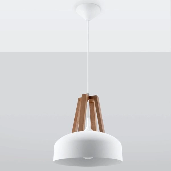 Lampa Wisząca CASCO Stal Biała/Naturalne Drewno, , E27, 60 W, SL.0388