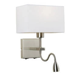 Kinkiet NORTE szer. 19cm E27 + lampka LED 3W ciepła biel | nikiel/biały