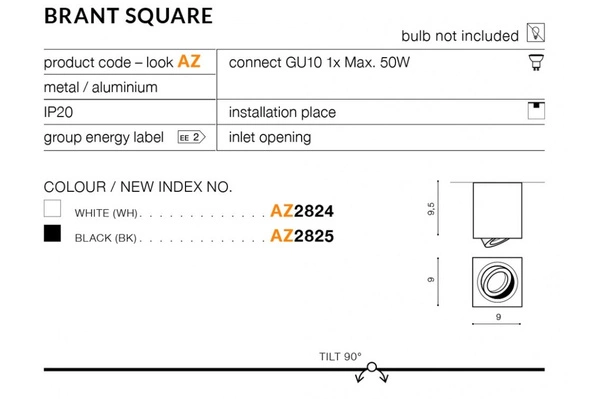 Azzardo BRANT SQUARE BLACK 2825