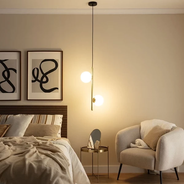 Lampa Wisząca Złota Kula Mleczna Bari 2xE27