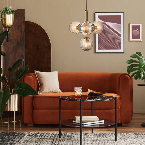 Lampa wisząca RAVENA śr. 43cm 4xE27 | mosiądz/bursztynowy